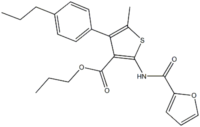 propyl 2-(2-furoylamino)-5-methyl-4-(4-propylphenyl)-3-thiophenecarboxylate Struktur