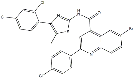 6-bromo-2-(4-chlorophenyl)-N-[4-(2,4-dichlorophenyl)-5-methyl-1,3-thiazol-2-yl]-4-quinolinecarboxamide Struktur