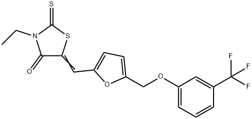 3-ethyl-2-thioxo-5-[(5-{[3-(trifluoromethyl)phenoxy]methyl}-2-furyl)methylene]-1,3-thiazolidin-4-one Struktur