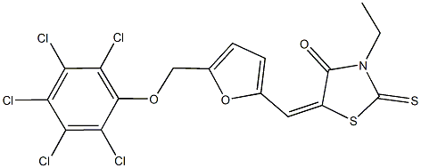 3-ethyl-5-({5-[(2,3,4,5,6-pentachlorophenoxy)methyl]-2-furyl}methylene)-2-thioxo-1,3-thiazolidin-4-one Struktur