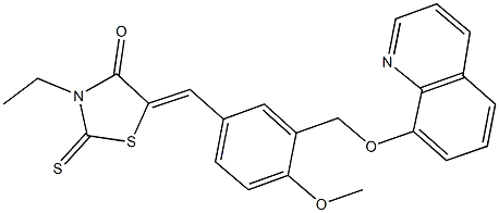 3-ethyl-5-{4-methoxy-3-[(8-quinolinyloxy)methyl]benzylidene}-2-thioxo-1,3-thiazolidin-4-one Struktur