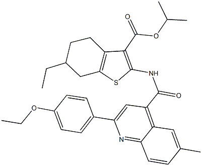 isopropyl 2-({[2-(4-ethoxyphenyl)-6-methyl-4-quinolinyl]carbonyl}amino)-6-ethyl-4,5,6,7-tetrahydro-1-benzothiophene-3-carboxylate Struktur