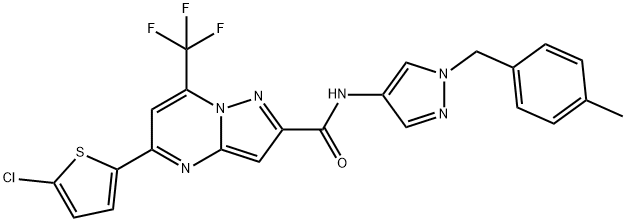 5-(5-chloro-2-thienyl)-N-[1-(4-methylbenzyl)-1H-pyrazol-4-yl]-7-(trifluoromethyl)pyrazolo[1,5-a]pyrimidine-2-carboxamide Struktur