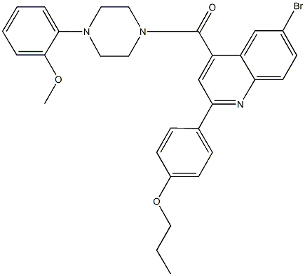 6-bromo-4-{[4-(2-methoxyphenyl)-1-piperazinyl]carbonyl}-2-(4-propoxyphenyl)quinoline Struktur