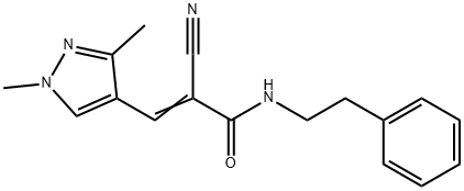 2-cyano-3-(1,3-dimethyl-1H-pyrazol-4-yl)-N-(2-phenylethyl)acrylamide Struktur