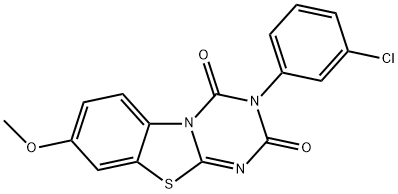 3-(3-chlorophenyl)-8-methoxy-2H-[1,3,5]triazino[2,1-b][1,3]benzothiazole-2,4(3H)-dione Struktur