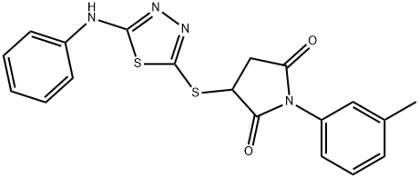 3-[(5-anilino-1,3,4-thiadiazol-2-yl)sulfanyl]-1-(3-methylphenyl)-2,5-pyrrolidinedione Struktur