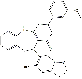 11-(6-bromo-1,3-benzodioxol-5-yl)-3-(3-methoxyphenyl)-2,3,4,5,10,11-hexahydro-1H-dibenzo[b,e][1,4]diazepin-1-one Struktur