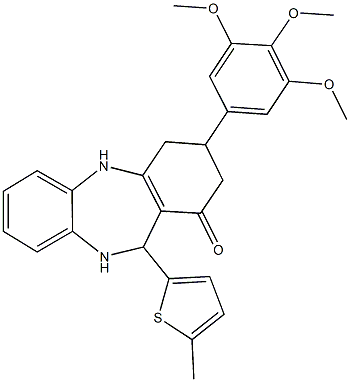 11-(5-methyl-2-thienyl)-3-(3,4,5-trimethoxyphenyl)-2,3,4,5,10,11-hexahydro-1H-dibenzo[b,e][1,4]diazepin-1-one Struktur