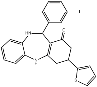 11-(3-iodophenyl)-3-(2-thienyl)-2,3,4,5,10,11-hexahydro-1H-dibenzo[b,e][1,4]diazepin-1-one Struktur