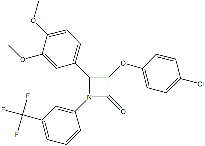 3-(4-chlorophenoxy)-4-(3,4-dimethoxyphenyl)-1-[3-(trifluoromethyl)phenyl]-2-azetidinone Struktur