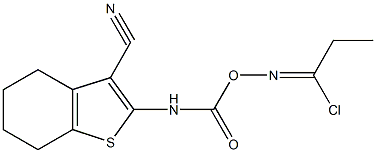 N-({[(3-cyano-4,5,6,7-tetrahydro-1-benzothiophen-2-yl)amino]carbonyl}oxy)propanimidoylchloride Struktur