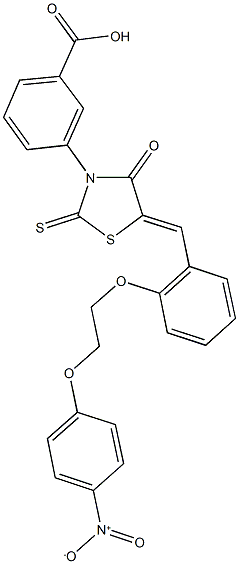 3-{5-[2-(2-{4-nitrophenoxy}ethoxy)benzylidene]-4-oxo-2-thioxo-1,3-thiazolidin-3-yl}benzoic acid Struktur