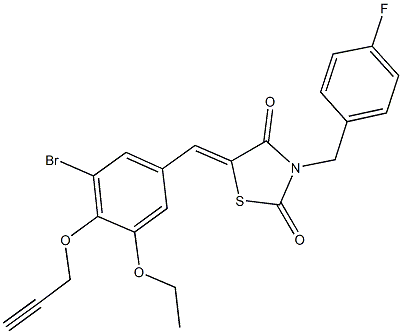 5-[3-bromo-5-ethoxy-4-(2-propynyloxy)benzylidene]-3-(4-fluorobenzyl)-1,3-thiazolidine-2,4-dione Struktur