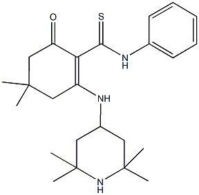 4,4-dimethyl-6-oxo-N-phenyl-2-[(2,2,6,6-tetramethyl-4-piperidinyl)amino]-1-cyclohexene-1-carbothioamide Struktur