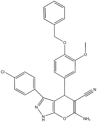 6-amino-4-[4-(benzyloxy)-3-methoxyphenyl]-3-(4-chlorophenyl)-1,4-dihydropyrano[2,3-c]pyrazole-5-carbonitrile Struktur