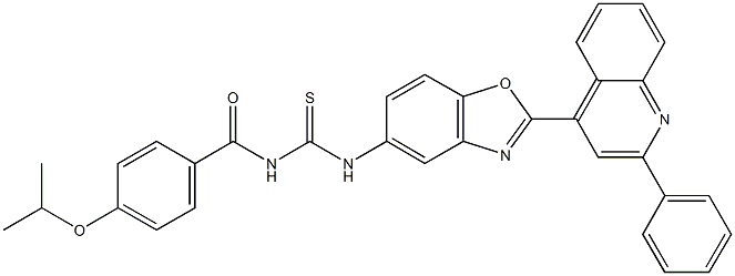 N-(4-isopropoxybenzoyl)-N'-[2-(2-phenyl-4-quinolinyl)-1,3-benzoxazol-5-yl]thiourea Struktur