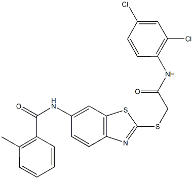 N-(2-{[2-(2,4-dichloroanilino)-2-oxoethyl]sulfanyl}-1,3-benzothiazol-6-yl)-2-methylbenzamide Struktur