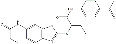 N-(4-acetylphenyl)-2-{[6-(propionylamino)-1,3-benzothiazol-2-yl]sulfanyl}butanamide Struktur