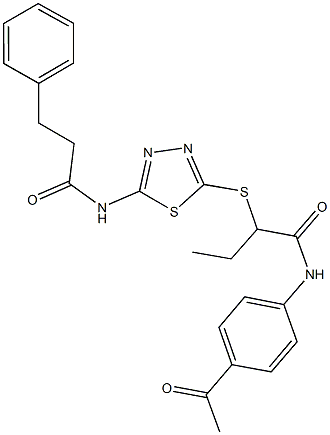 N-(4-acetylphenyl)-2-({5-[(3-phenylpropanoyl)amino]-1,3,4-thiadiazol-2-yl}sulfanyl)butanamide Struktur