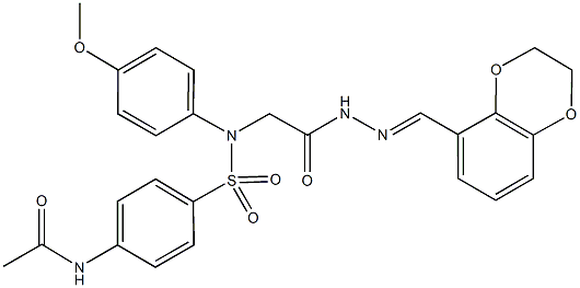 N-{4-[({2-[2-(2,3-dihydro-1,4-benzodioxin-5-ylmethylene)hydrazino]-2-oxoethyl}-4-methoxyanilino)sulfonyl]phenyl}acetamide Struktur