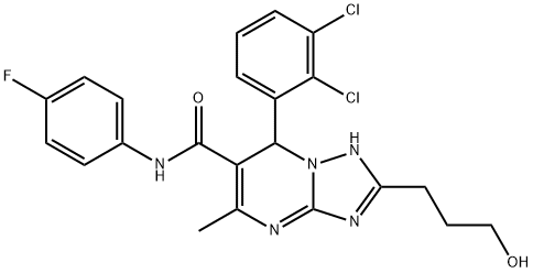 7-(2,3-dichlorophenyl)-N-(4-fluorophenyl)-2-(3-hydroxypropyl)-5-methyl-4,7-dihydro[1,2,4]triazolo[1,5-a]pyrimidine-6-carboxamide Struktur