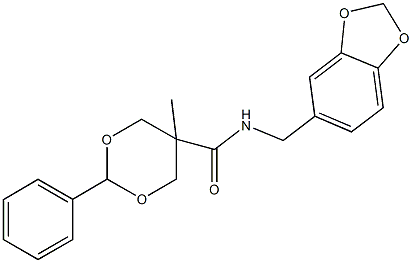 N-(1,3-benzodioxol-5-ylmethyl)-5-methyl-2-phenyl-1,3-dioxane-5-carboxamide Struktur