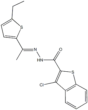 3-chloro-N'-[1-(5-ethyl-2-thienyl)ethylidene]-1-benzothiophene-2-carbohydrazide Struktur