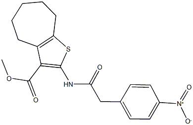 methyl 2-[({4-nitrophenyl}acetyl)amino]-5,6,7,8-tetrahydro-4H-cyclohepta[b]thiophene-3-carboxylate Struktur