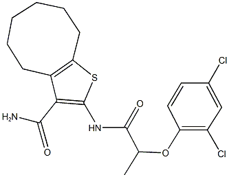 2-{[2-(2,4-dichlorophenoxy)propanoyl]amino}-4,5,6,7,8,9-hexahydrocycloocta[b]thiophene-3-carboxamide Struktur