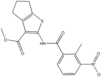 methyl 2-({3-nitro-2-methylbenzoyl}amino)-5,6-dihydro-4H-cyclopenta[b]thiophene-3-carboxylate Struktur