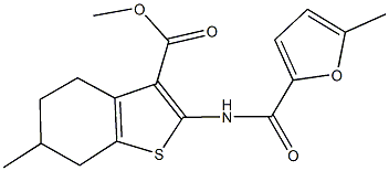 methyl 6-methyl-2-[(5-methyl-2-furoyl)amino]-4,5,6,7-tetrahydro-1-benzothiophene-3-carboxylate Struktur