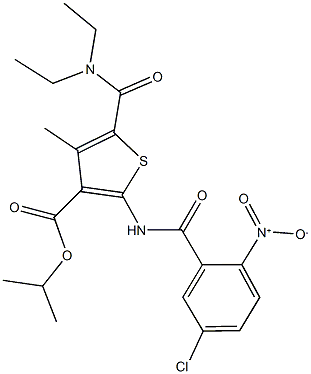 isopropyl 2-({5-chloro-2-nitrobenzoyl}amino)-5-[(diethylamino)carbonyl]-4-methyl-3-thiophenecarboxylate Struktur