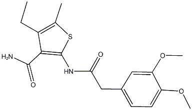 2-{[(3,4-dimethoxyphenyl)acetyl]amino}-4-ethyl-5-methyl-3-thiophenecarboxamide Struktur