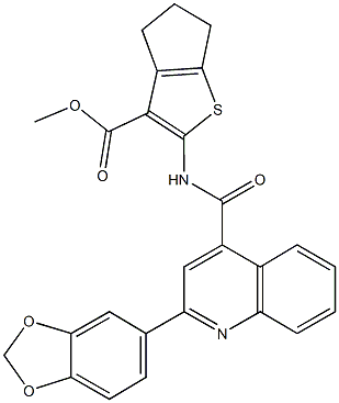 methyl 2-({[2-(1,3-benzodioxol-5-yl)-4-quinolinyl]carbonyl}amino)-5,6-dihydro-4H-cyclopenta[b]thiophene-3-carboxylate Struktur