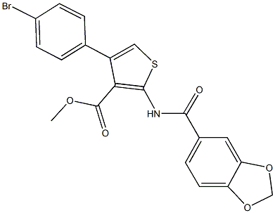 methyl 2-[(1,3-benzodioxol-5-ylcarbonyl)amino]-4-(4-bromophenyl)-3-thiophenecarboxylate Struktur