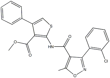 methyl 2-({[3-(2-chlorophenyl)-5-methyl-4-isoxazolyl]carbonyl}amino)-4-phenyl-3-thiophenecarboxylate Struktur