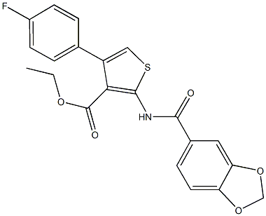 ethyl 2-[(1,3-benzodioxol-5-ylcarbonyl)amino]-4-(4-fluorophenyl)-3-thiophenecarboxylate Struktur