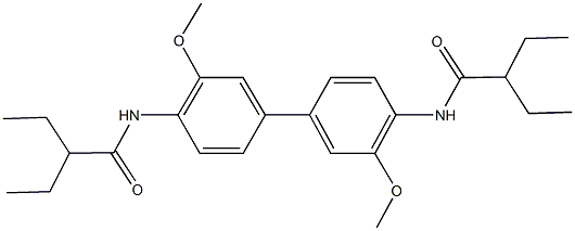 2-ethyl-N-{4'-[(2-ethylbutanoyl)amino]-3,3'-dimethoxy[1,1'-biphenyl]-4-yl}butanamide Struktur