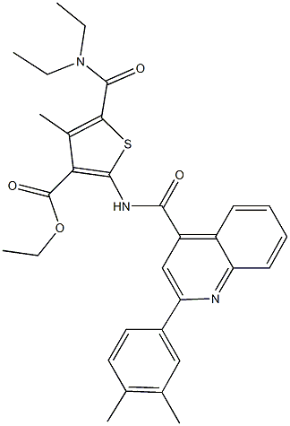 ethyl 5-[(diethylamino)carbonyl]-2-({[2-(3,4-dimethylphenyl)-4-quinolinyl]carbonyl}amino)-4-methyl-3-thiophenecarboxylate Struktur