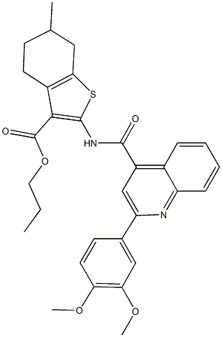 propyl 2-({[2-(3,4-dimethoxyphenyl)-4-quinolinyl]carbonyl}amino)-6-methyl-4,5,6,7-tetrahydro-1-benzothiophene-3-carboxylate Struktur