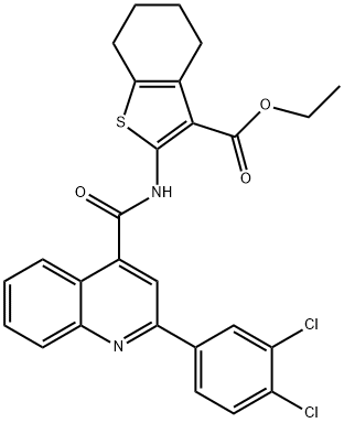 ethyl 2-({[2-(3,4-dichlorophenyl)-4-quinolinyl]carbonyl}amino)-4,5,6,7-tetrahydro-1-benzothiophene-3-carboxylate Struktur