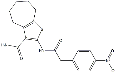 2-[({4-nitrophenyl}acetyl)amino]-5,6,7,8-tetrahydro-4H-cyclohepta[b]thiophene-3-carboxamide Struktur