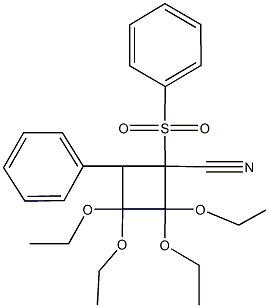 2,2,3,3-tetraethoxy-4-phenyl-1-(phenylsulfonyl)cyclobutanecarbonitrile Struktur