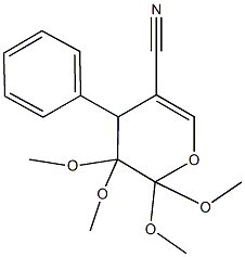 2,2,3,3-tetramethoxy-4-phenyl-3,4-dihydro-2H-pyran-5-carbonitrile Struktur