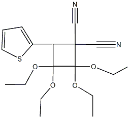 2,2,3,3-tetraethoxy-4-(2-thienyl)-1,1-cyclobutanedicarbonitrile Struktur