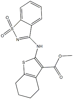 methyl 2-[(1,1-dioxido-1,2-benzisothiazol-3-yl)amino]-4,5,6,7-tetrahydro-1-benzothiophene-3-carboxylate Struktur