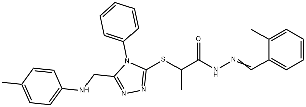 N'-(2-methylbenzylidene)-2-{[4-phenyl-5-(4-toluidinomethyl)-4H-1,2,4-triazol-3-yl]sulfanyl}propanohydrazide Struktur