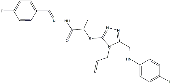 2-({4-allyl-5-[(4-iodoanilino)methyl]-4H-1,2,4-triazol-3-yl}sulfanyl)-N'-(4-fluorobenzylidene)propanohydrazide Struktur