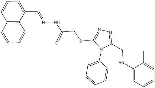 N'-(1-naphthylmethylene)-2-{[4-phenyl-5-(2-toluidinomethyl)-4H-1,2,4-triazol-3-yl]sulfanyl}acetohydrazide Struktur